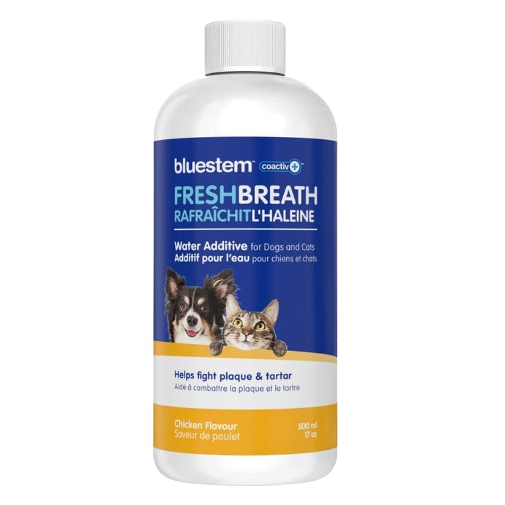image of Bluestem Oral Care Water Additive for Dogs and Cats with coactiv+ Chicken Flavor  - 17 fl. oz