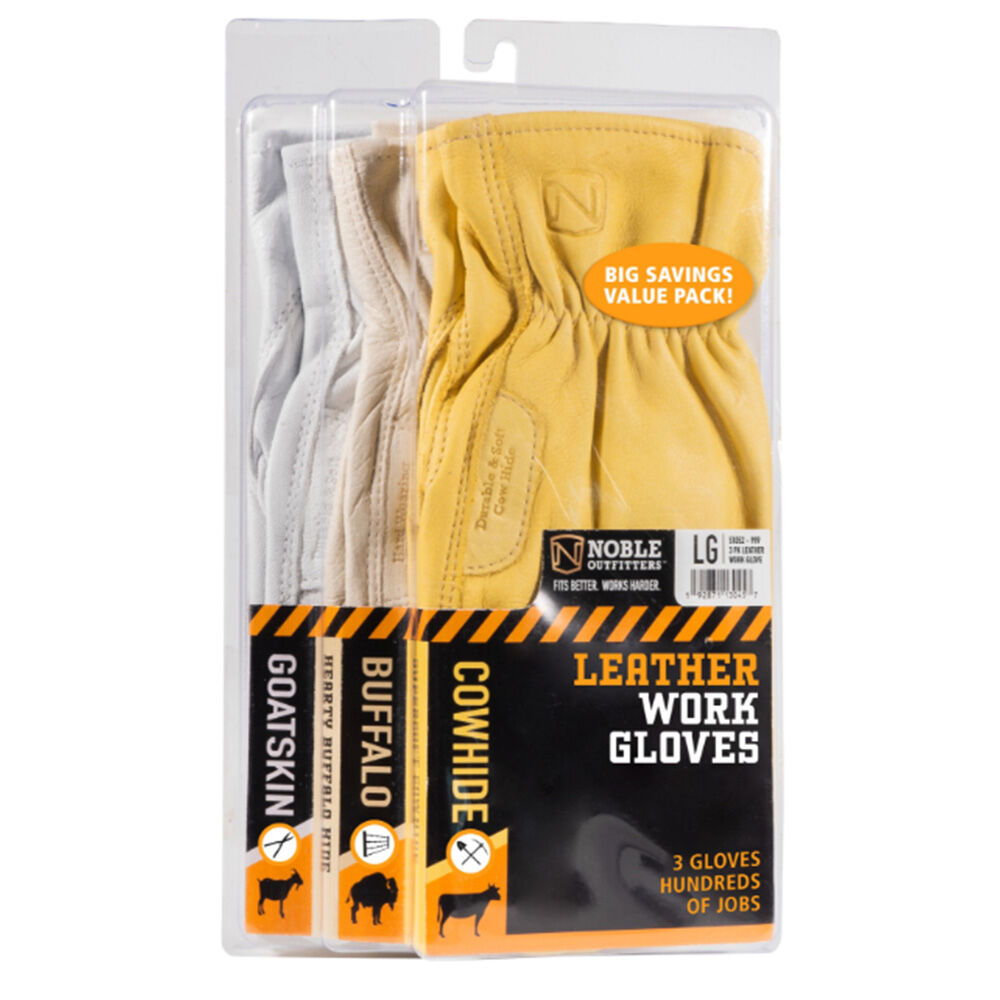 image of Men's Leather Work Gloves- Cowhide, Buffalo and Goatskin, 3 Pack