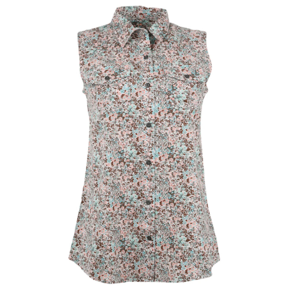 image of Women's FullFlexx Western Sleeveless Shirt- Flamingo Floral Print
