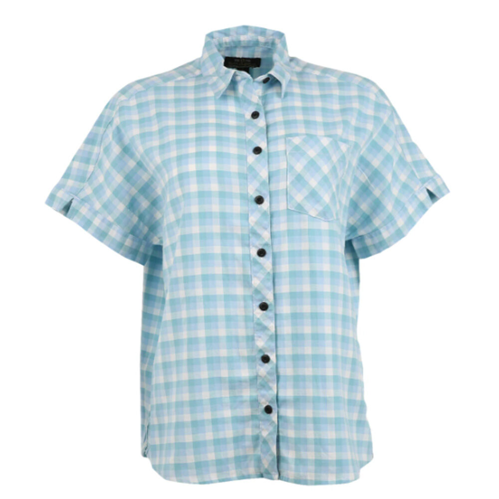 image of Women's FullFlexx Drop Shoulder Short Sleeve Everyday Shirt- Hydrangea Plaid