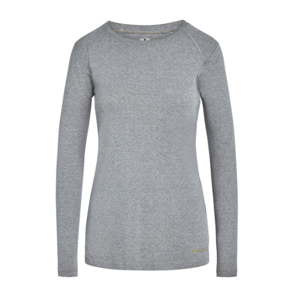 image of Women's Tug-Free Long Sleeve Crew- Charcoal Heather