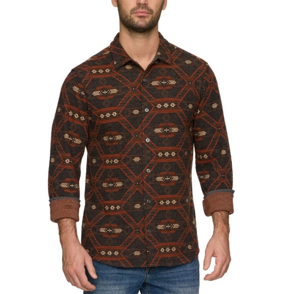 image of Men's Axel Long Sleeve Knit Flannel Shirt- Southwest Print