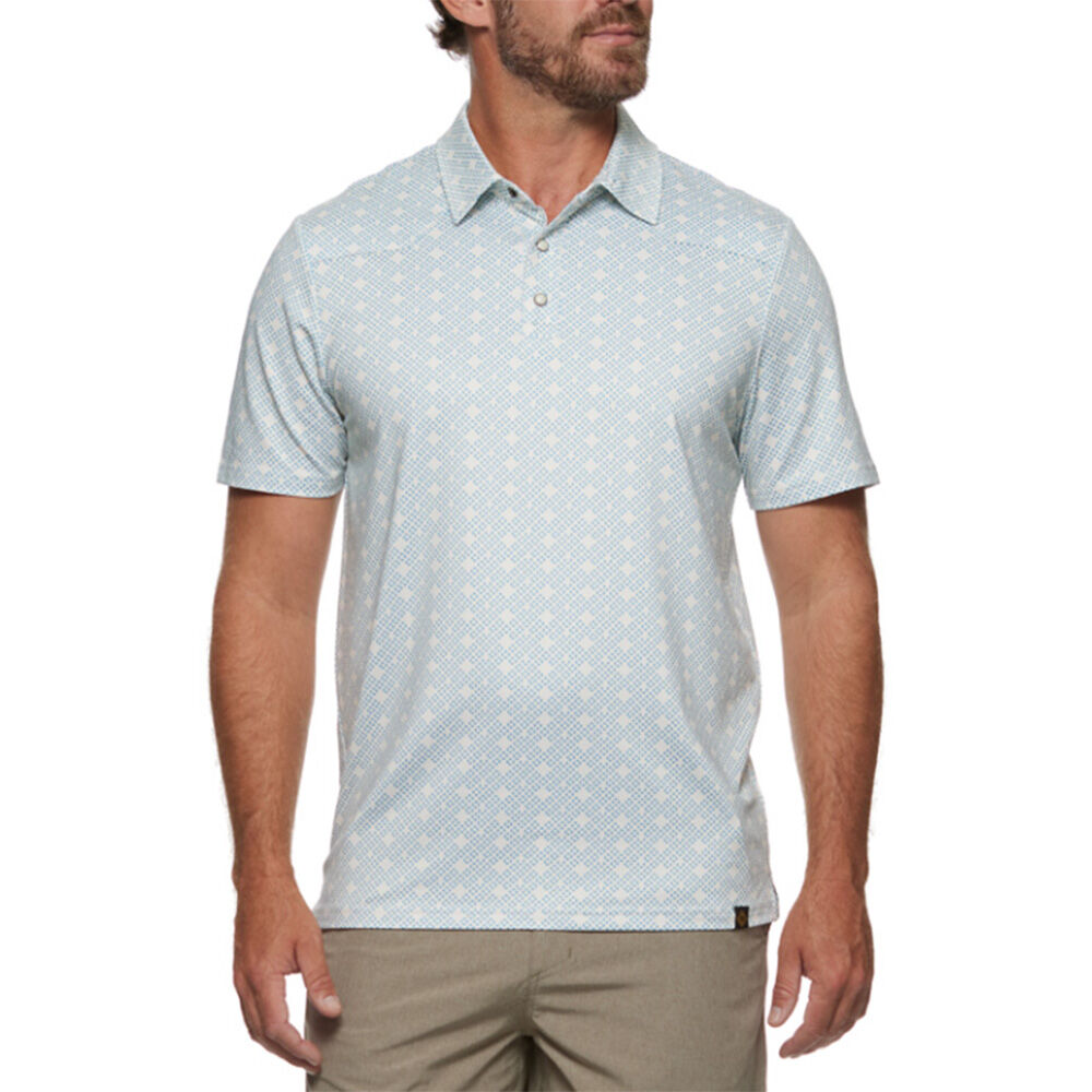 image of Men's Travis Geo Print Western Performance Polo- Aqua/Cream