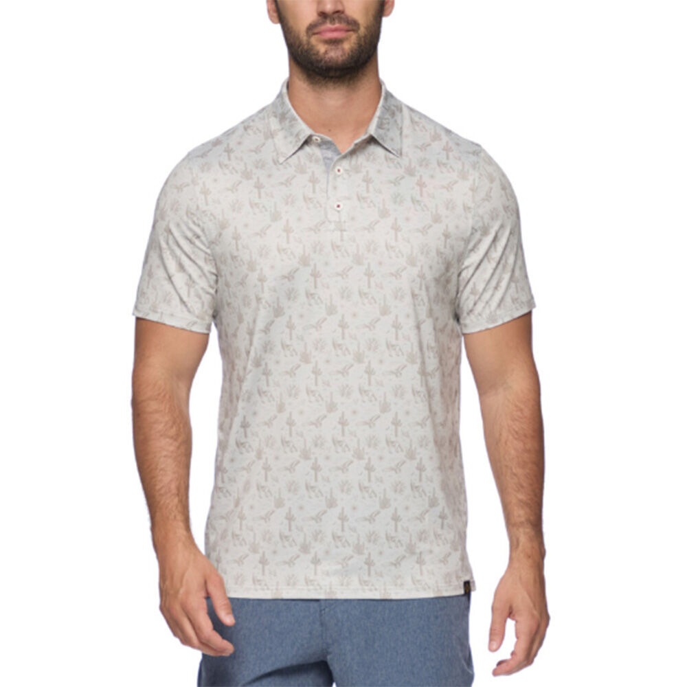 image of Men's Grady Desert Print Short Sleeve Polo Shirt- Oatmeal Combo