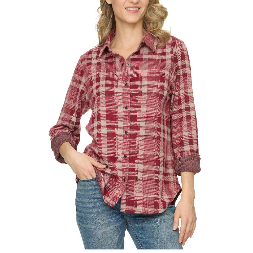 image of Women's Finley Knit Long Sleeve Flannel Shirt, Maroon