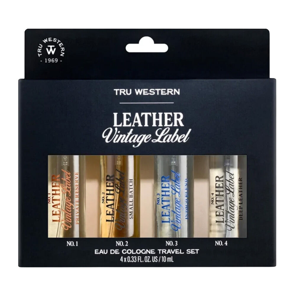 image of Men's Leather Vintage Label Travel Cologne Set, 4 pc