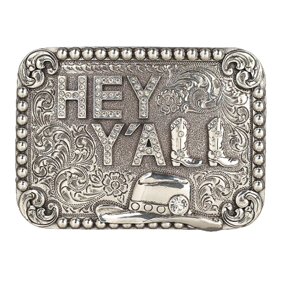 image of Women's Rectangle "Hey Y'all" Belt Buckle