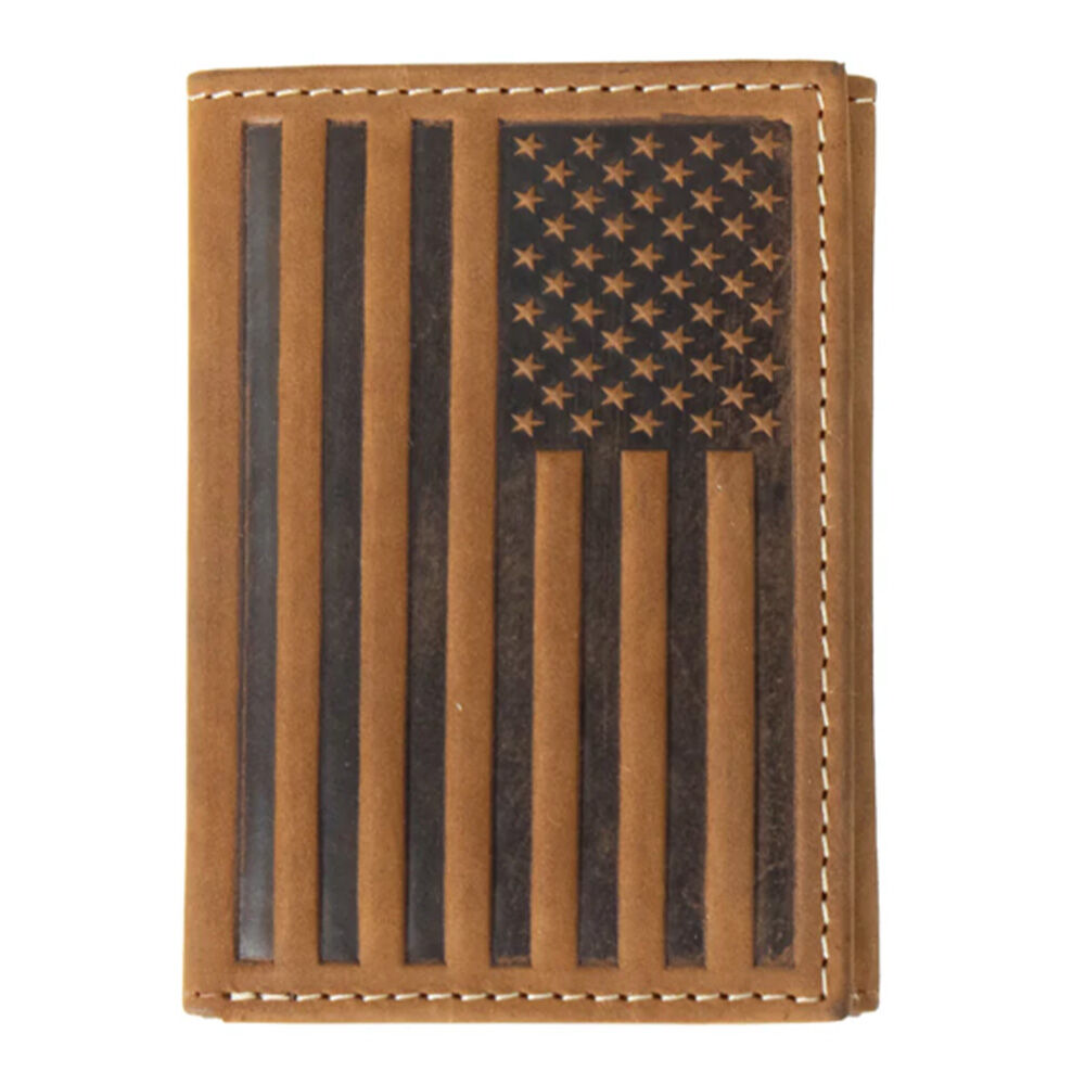 image of Men's Leather Embossed Flag Bi-Fold Wallet