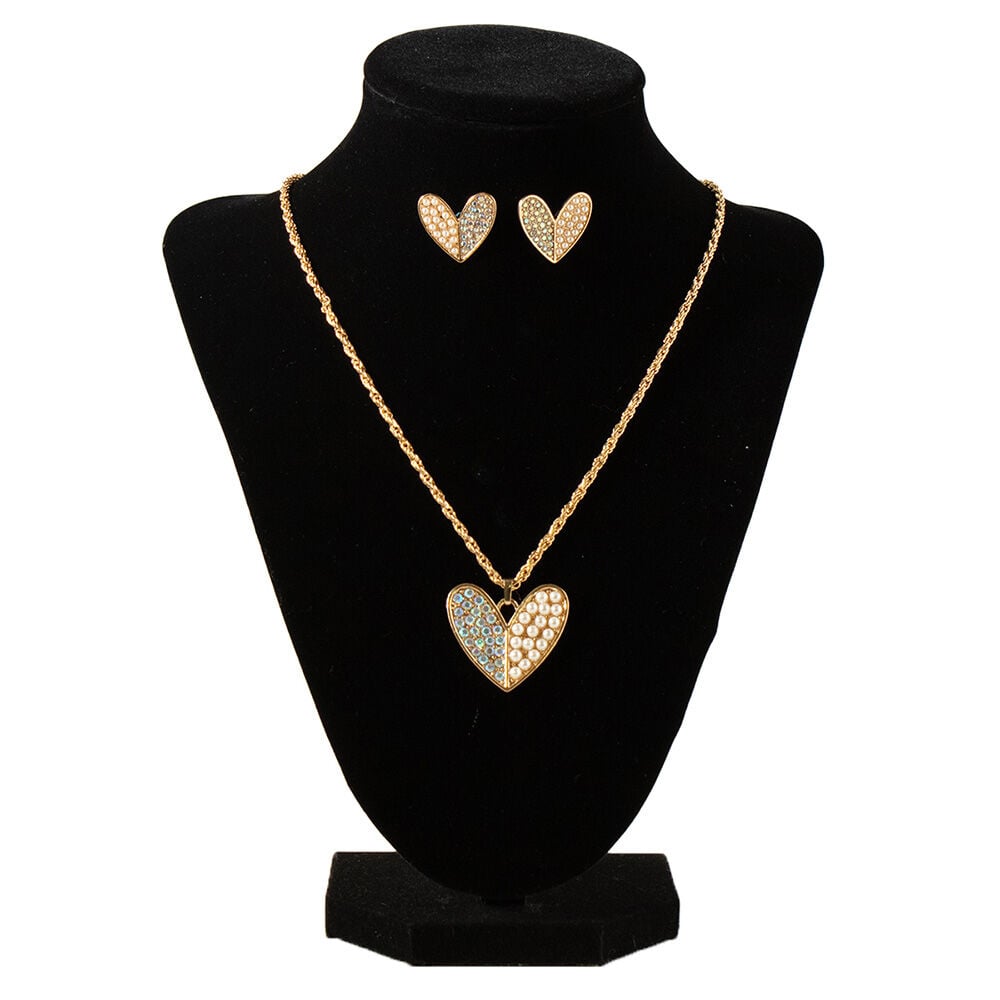 image of Women's Crystal Pearl Heart Jewelry Set