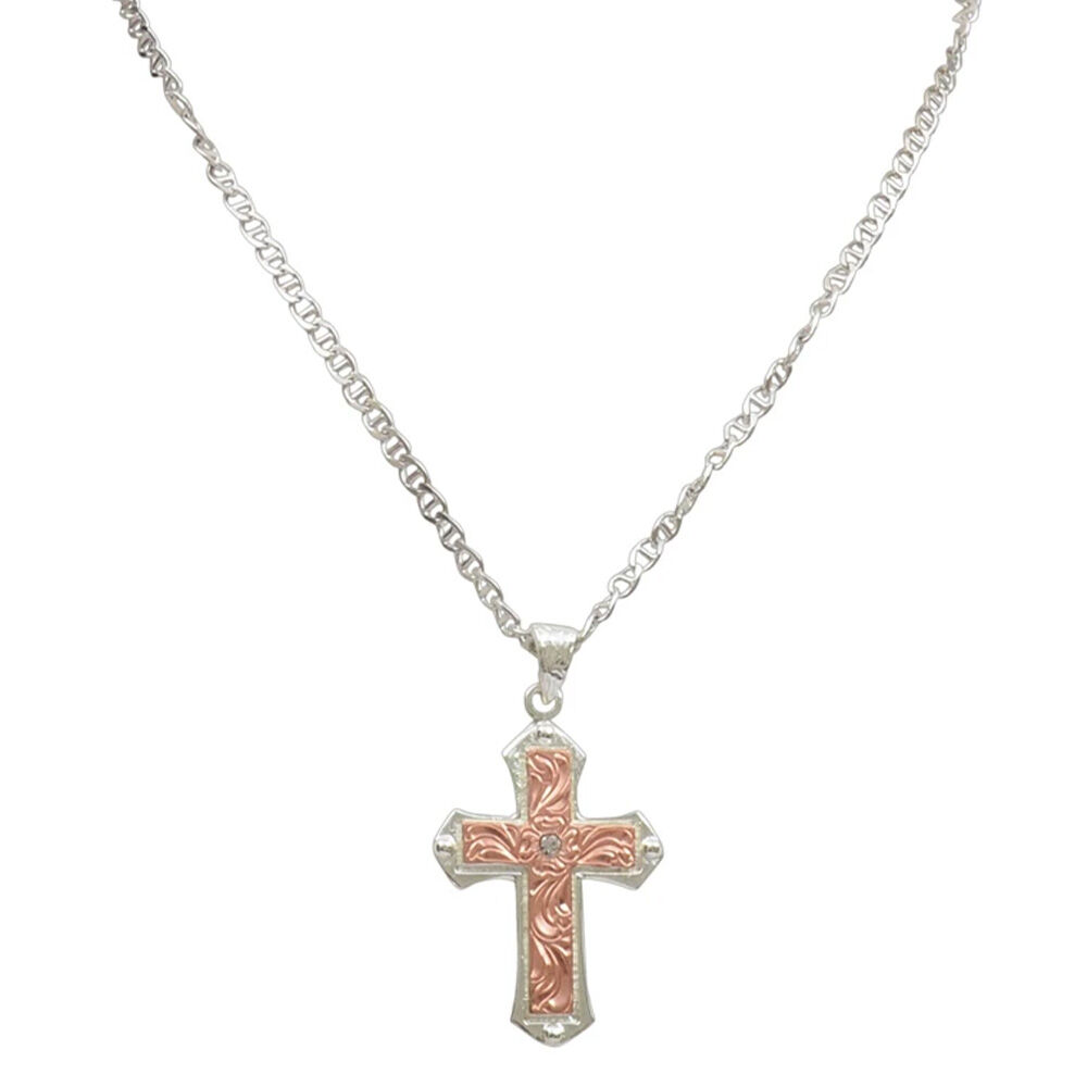 image of Men's Silver/Copper Engraved Cross Necklace