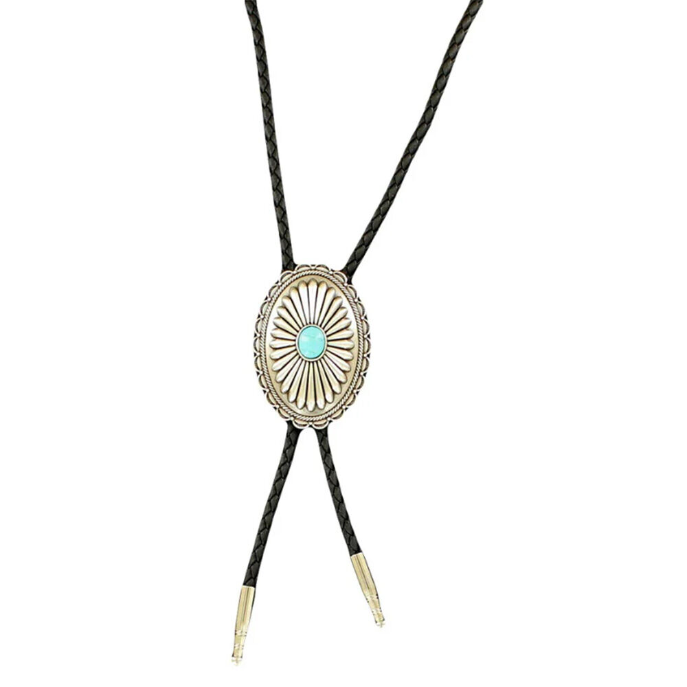 image of Men's Oval Flower Concho with Turquoise Bolo Tie