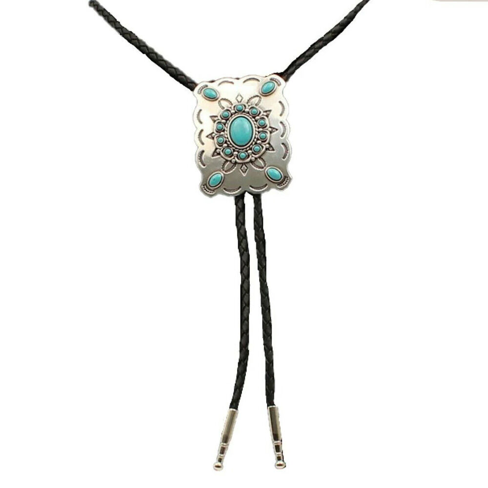image of Men's Rectangle and Turquoise Slide Bolo Tie