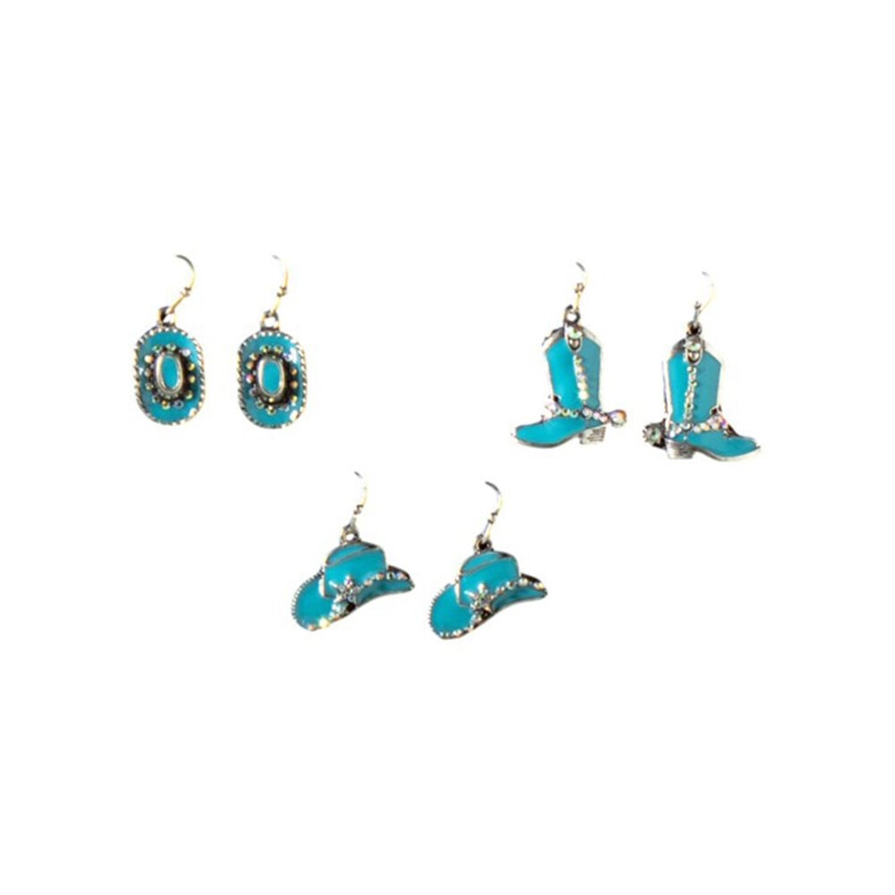 image of Women's Turquoise Cowboy Hat Earrings, 3 pk