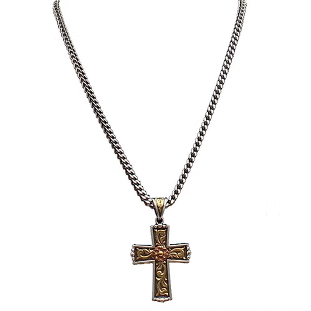 image of Women's Silver and Gold Floral Scroll Cross