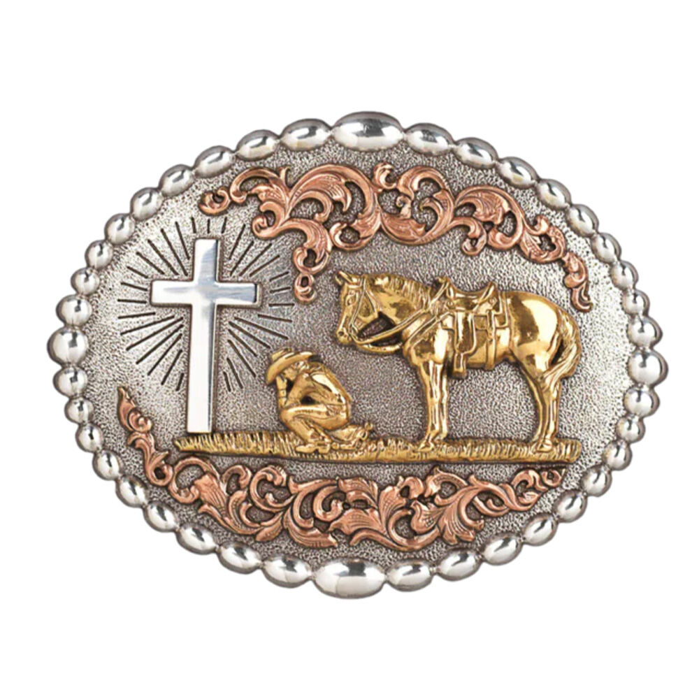 image of Men's Gold Oval Praying Cowboy Belt Buckle
