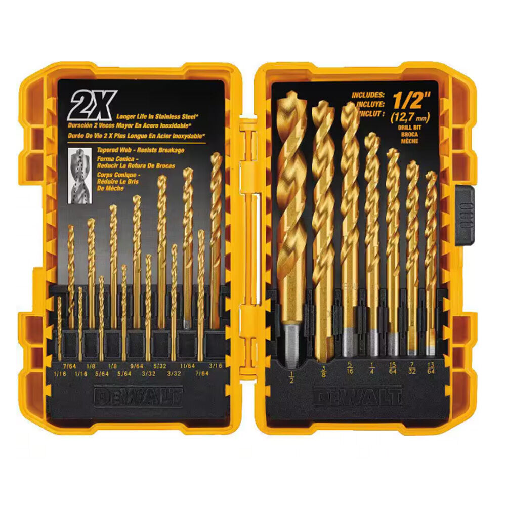 image of Titanium Nitride Coated Pilot Point Drill Bit Set- 21 pc