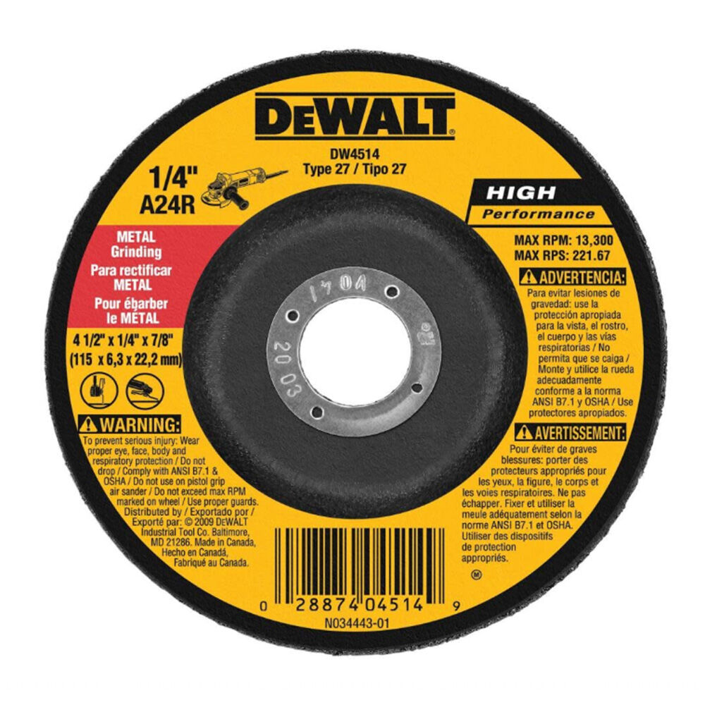 image of 4 1/2 in x 1/4 in x 7/8 in Metal Grinding Wheel