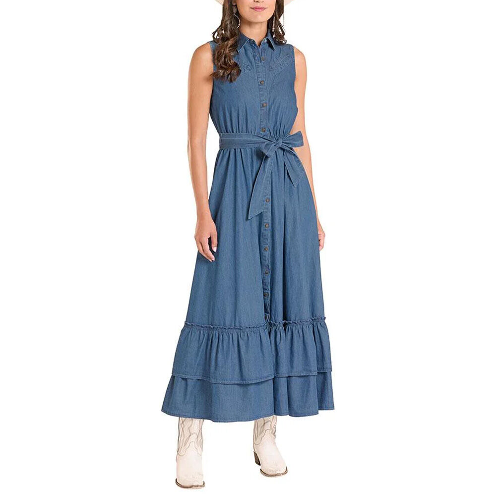 image of Women's Ruffle Denim Midi Dress