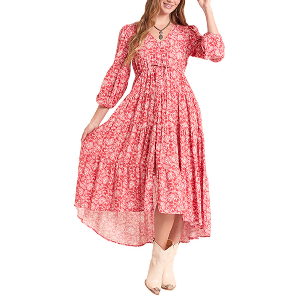 image of Women's Floral Paisley Dress, Coral
