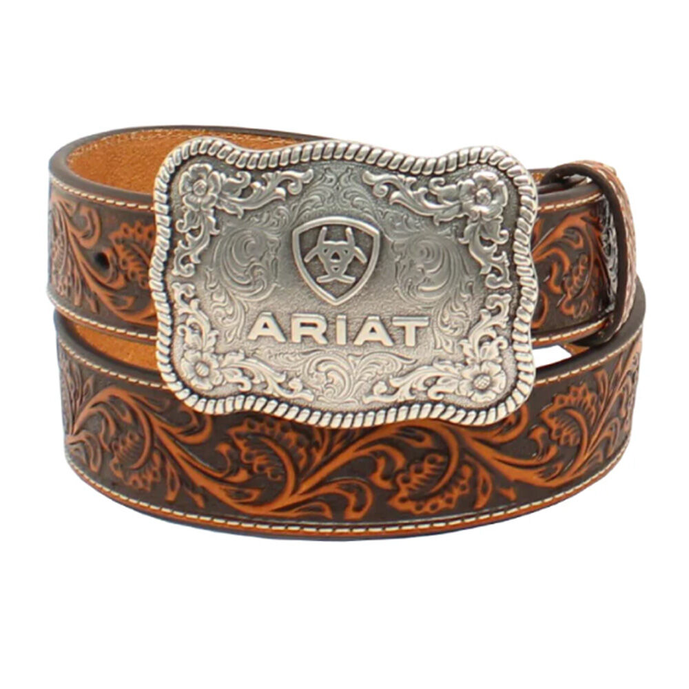image of Men's Floral Embossed Brown Western Belt