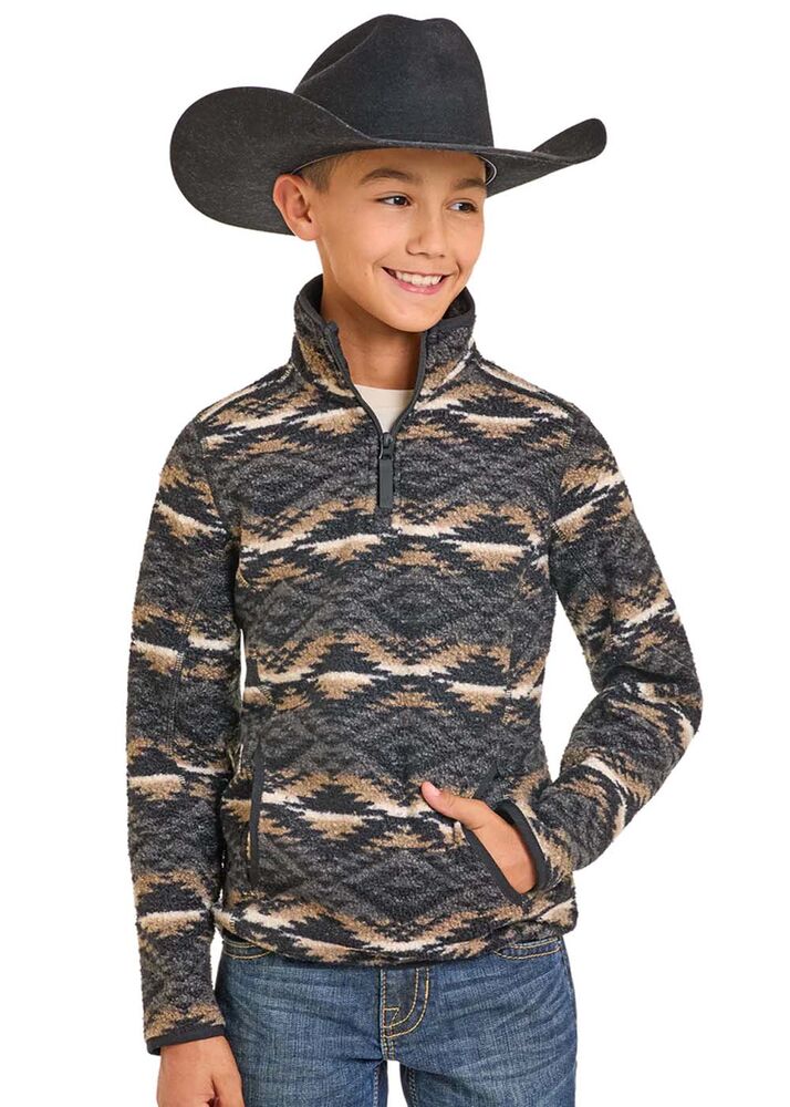 image of Boys' Aztec Print Fleece Pullover, Black