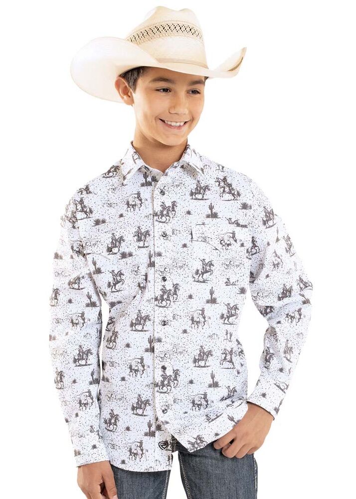 image of Boys' Desert Long Sleeve Snap Shirt, White