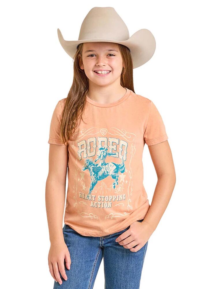 image of Girl's Graphic Short Sleeve Shirt, Orange