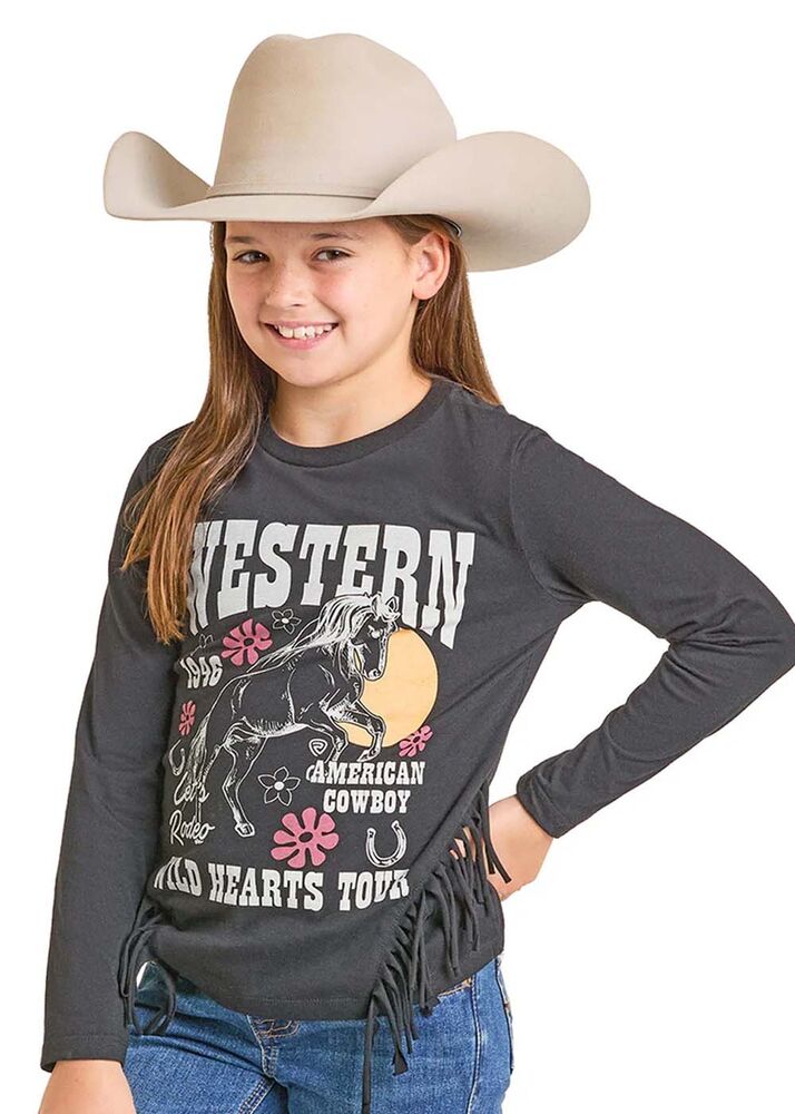 image of Girl's Fringe Long Sleeve Shirt, Black