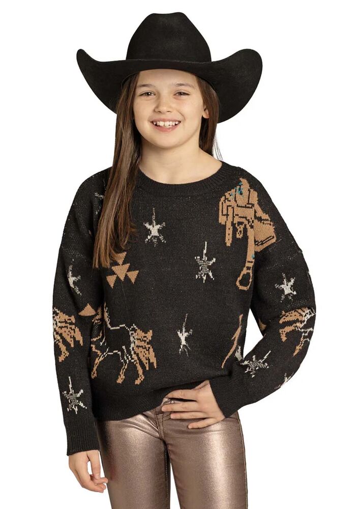 image of Girl's Saddle Up Sweater, Black