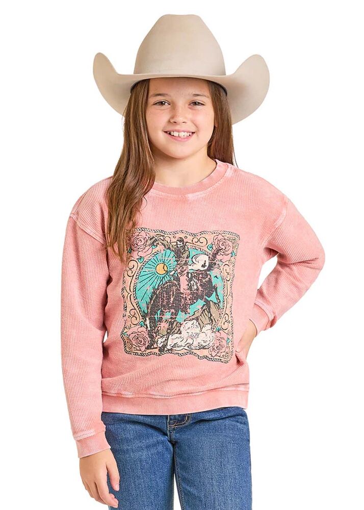 image of Girl's Graphic Long Sleeve Pullover, Pink
