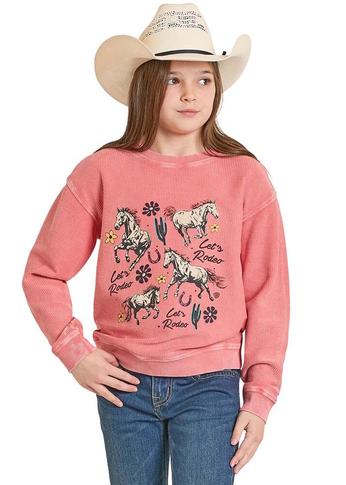 image of Girls' Let's Rodeo Graphic Pullover, Rose