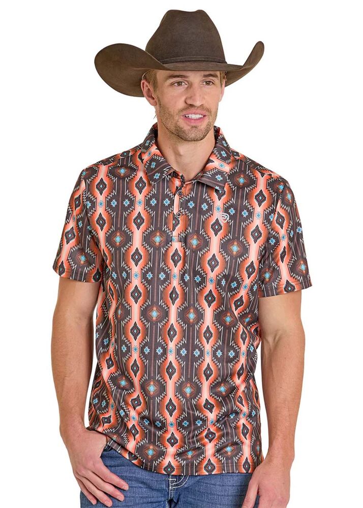 image of Men's Diamond Aztec Polo, Orange