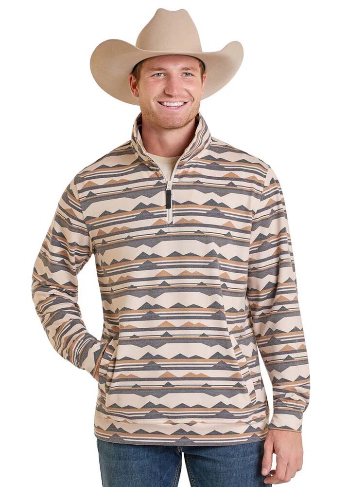 image of Men's 1/4 Zip Abstract Printed Pullover, Tan