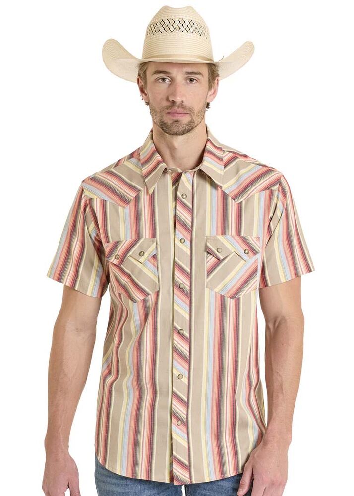 image of Men's Snap Button Short Snap Shirt, Tan