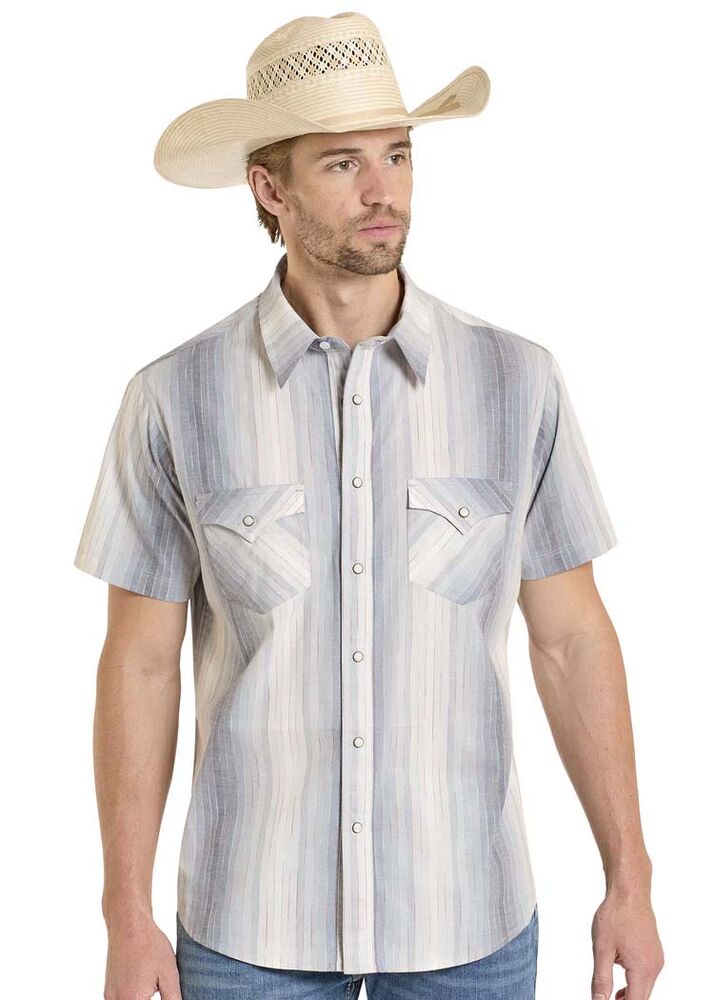 image of Men's Snap Button Short Snap Shirt, Blue