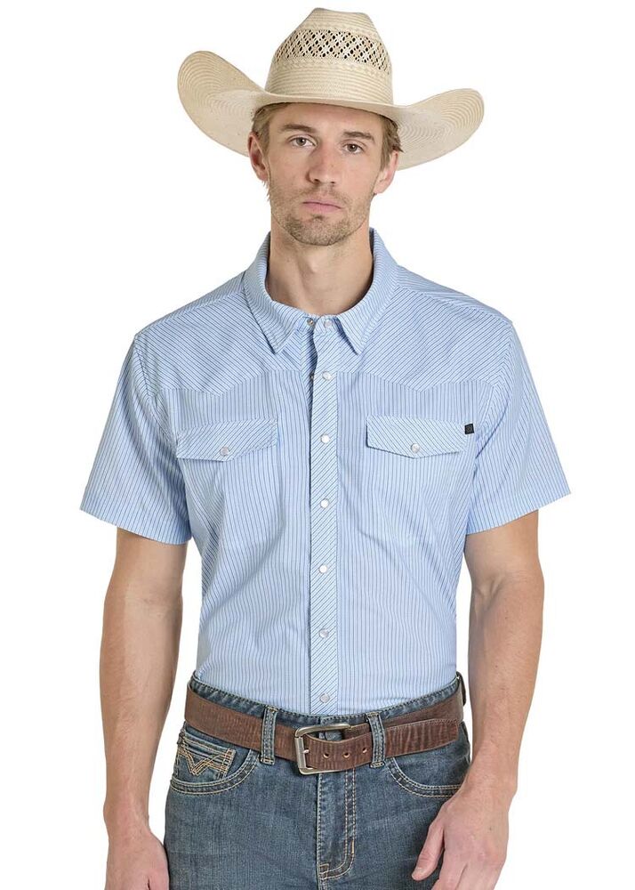 image of Men's TEK Western Snap Button Short Sleeve Shirt, Powder Blue