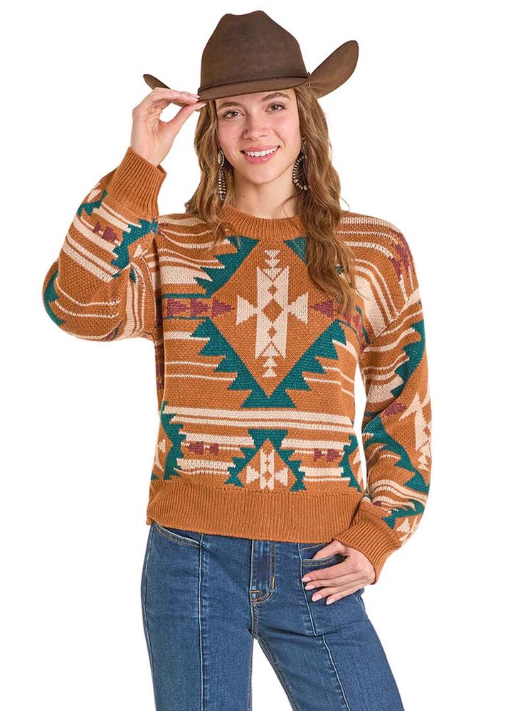 image of Women's Aztec Knit Sweater, Orange