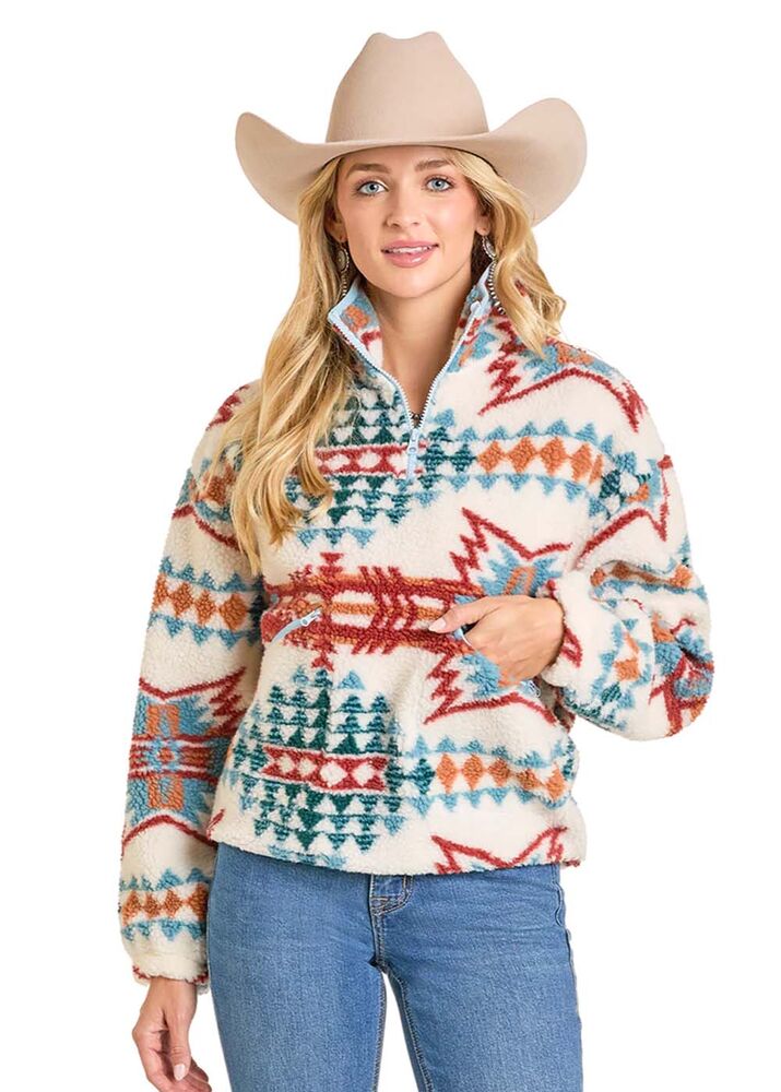 image of Women's Sherpa 1/4 Zip Pullover Sweater, Cream