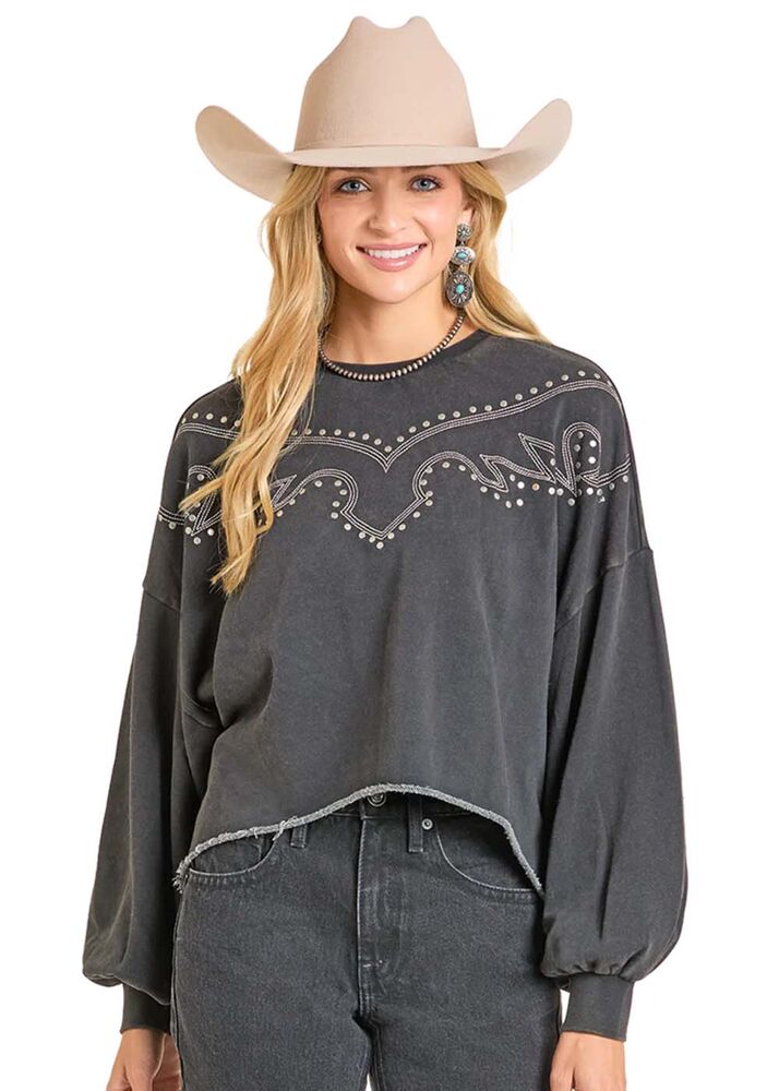 image of Women's Embroidered Sweatshirt, Black