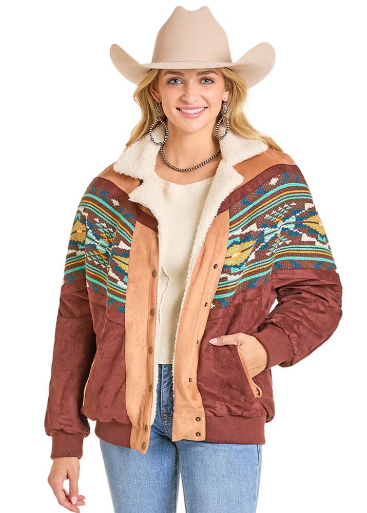 image of Women's Oversized Microsuede Bomber Jacket, Multi Plaid