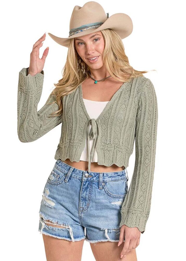 image of Women's Tie Knit Cardigan Sweater, Jade
