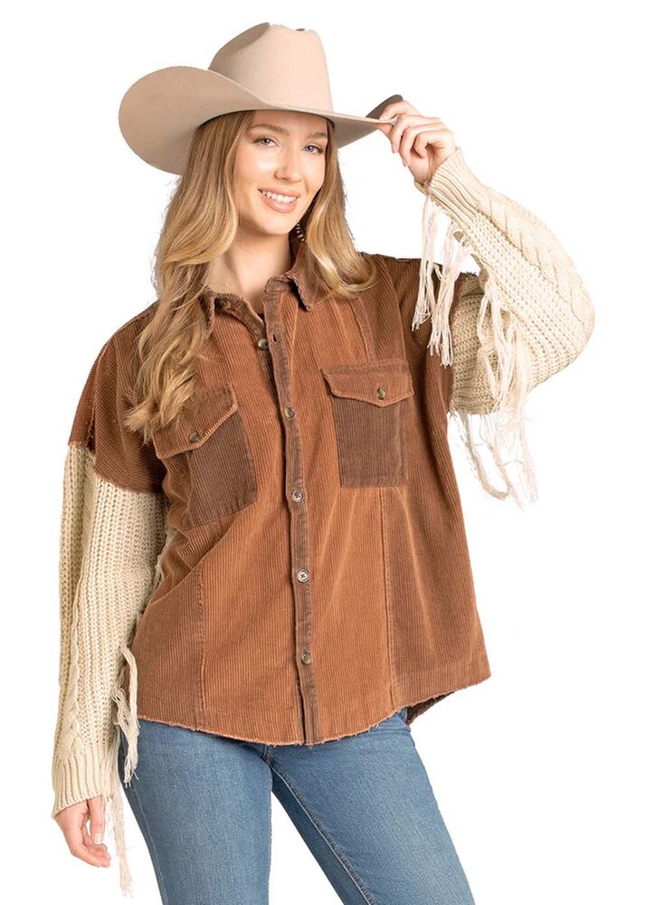 image of Women's Two Tone Corduroy Shacket, Brown