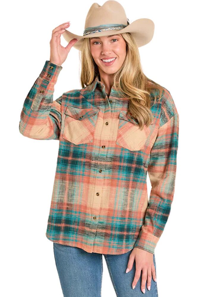 image of Women's Oversized Long Sleeve Flannel, Teal