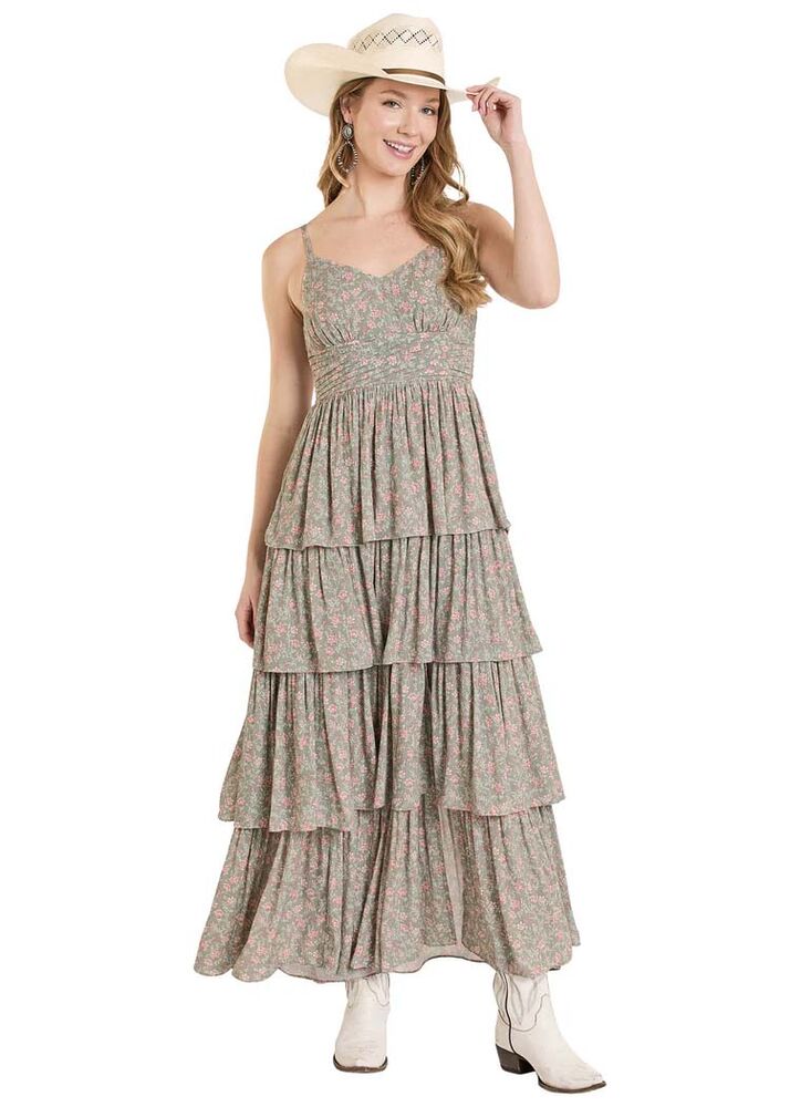 image of Women's Tiered Floral Maxi Dress, Jade