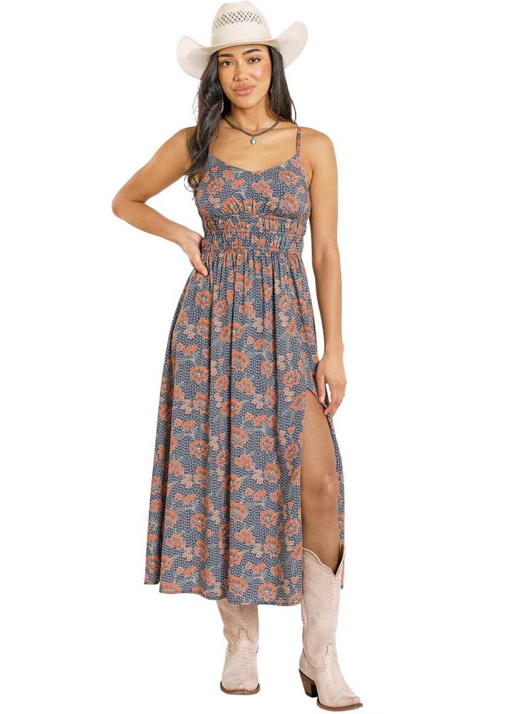 image of Women's Floral Print Midi Dress, Navy