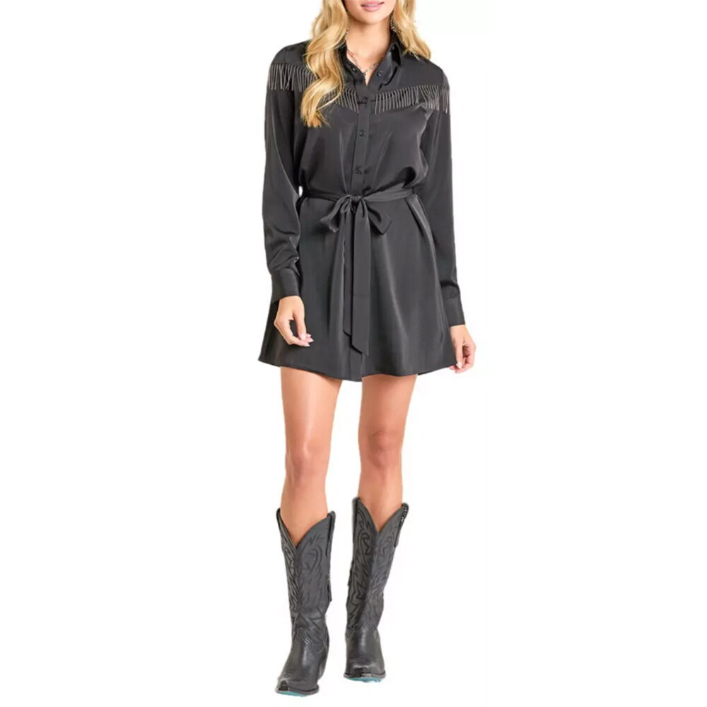 image of Women's Chain Fringe Long Sleeve Shirt Dress