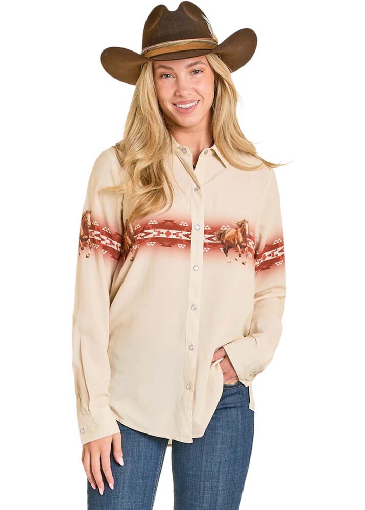 image of Women's Oversized Snap Button Long Sleeve Shirt, Cream