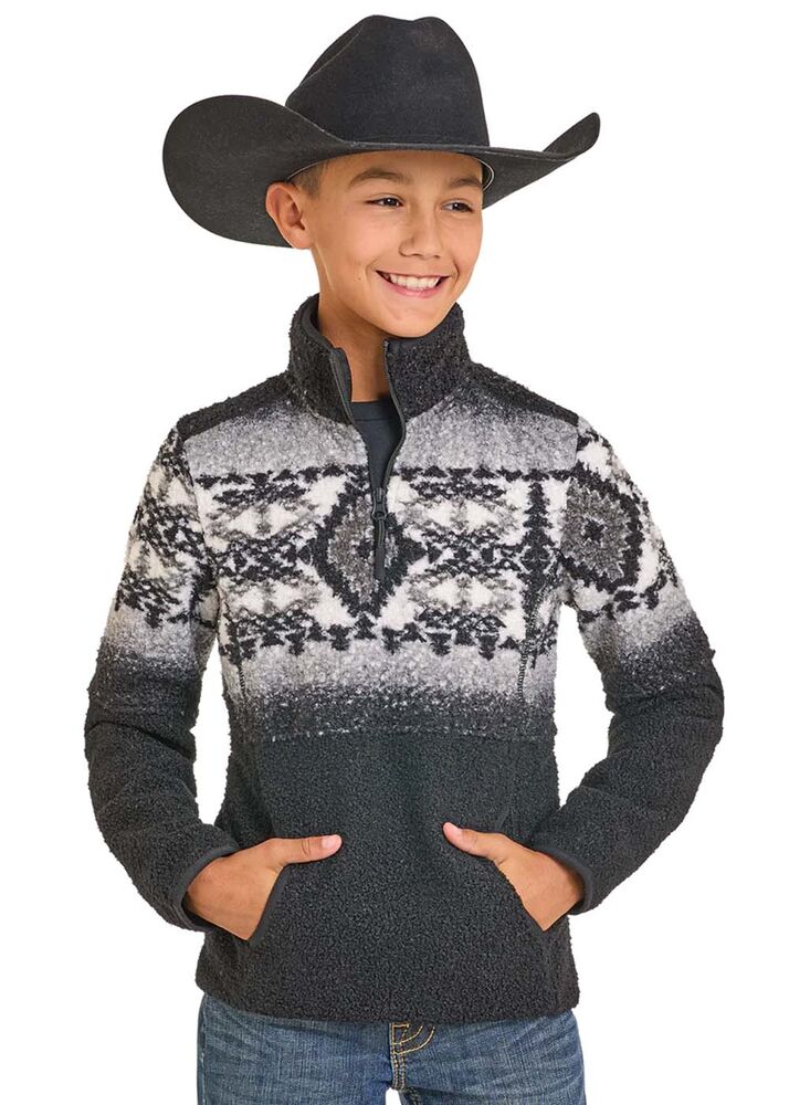 image of Boy's Aztec Berber 1/4 Zip Pullover, Black