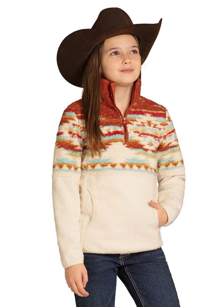 image of Girl's Aztec Berber 1/4 Zip Pullover, Orange