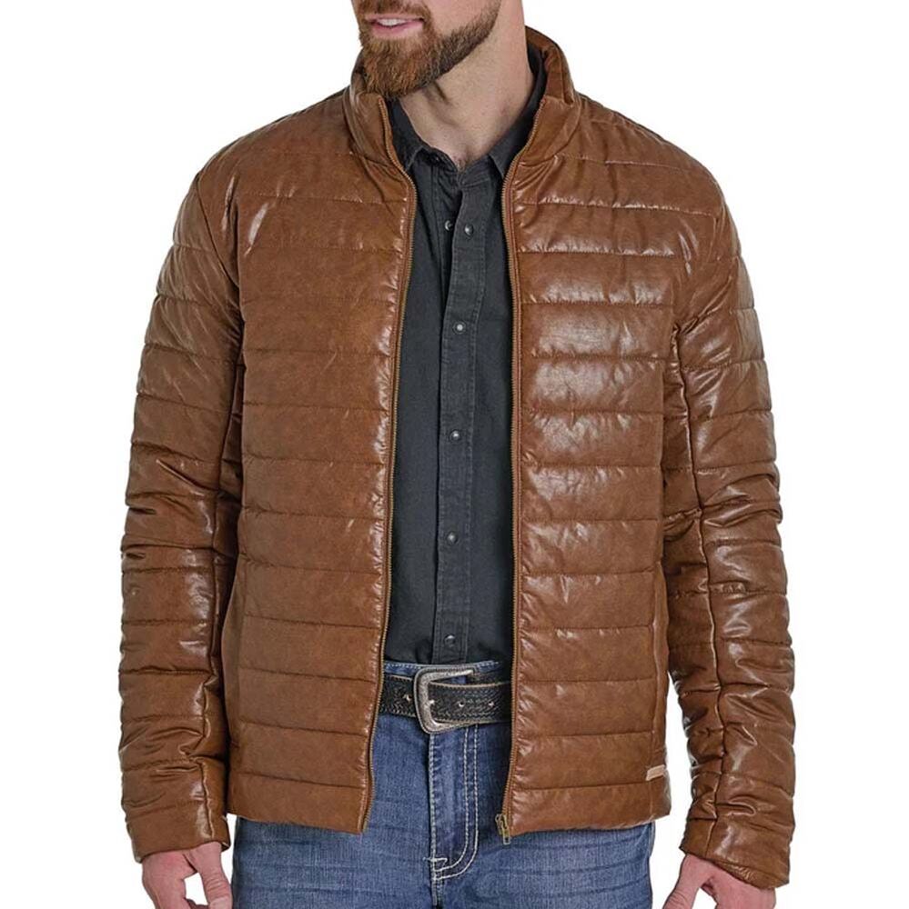 image of Men's Faux Leather Puffer Coat, Brown